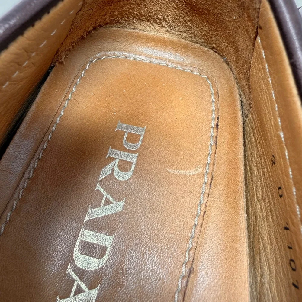 Prada Mens‎ 2D 1101 Dark Brown Leather Driving Moccasins  Mocs Loafers Shoes 8